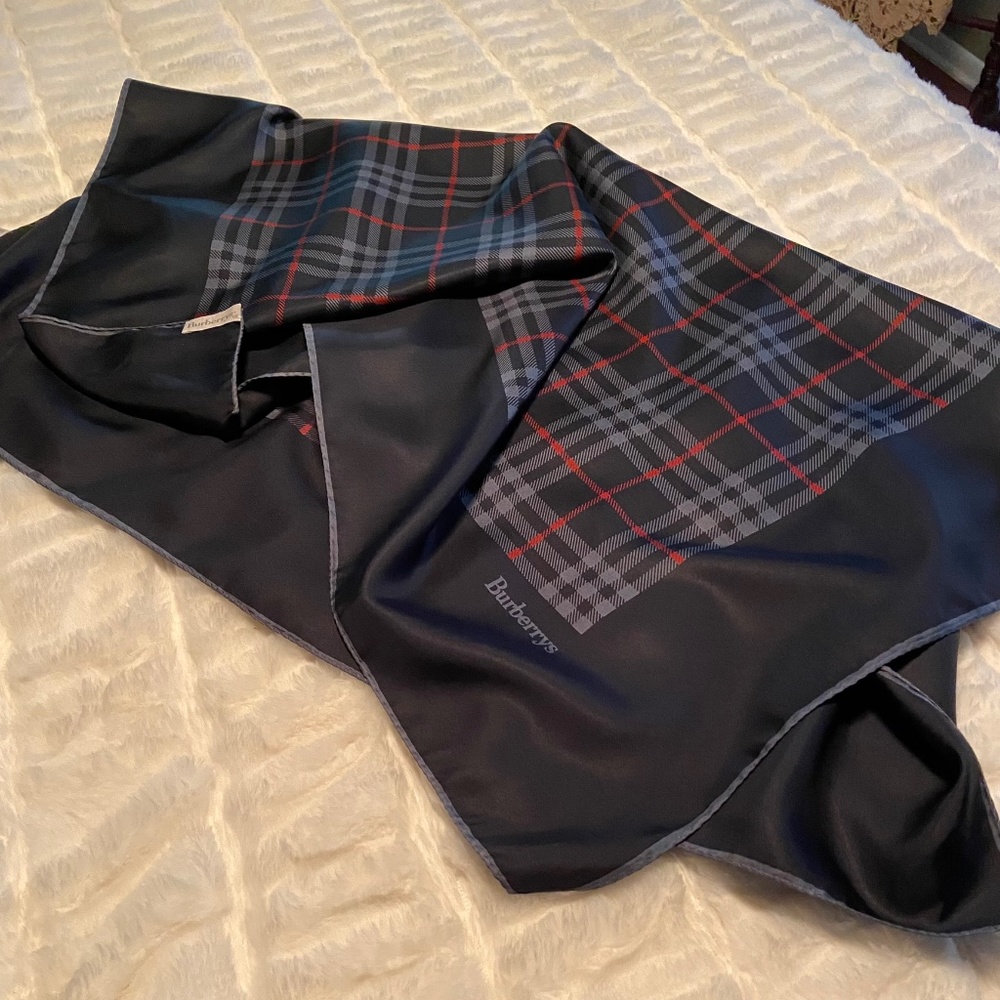 Vintage Burberry, Pure Silk, navy/red/gray, 34”x34” - Picture 2 of 3